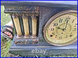 Seth Thomas Mantle Clock Marble Look Lion Sides key parts restore antique