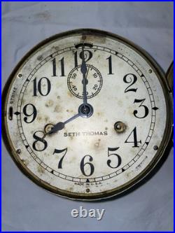 Seth Thomas One Day Brass Ships Bell Clock Running Well, Includes A Key