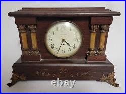 Seth Thomas Ornate Mantle Clock Lion Heads Red Works! Only 1 Key