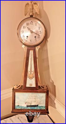 Seth Thomas Reverse Painted Banjo Wall Clock Nautical Clipper Ship Working Read
