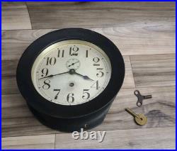 Seth Thomas Ship Clock Working Rare Black Screw On Face With Key 7.5 ×7.5