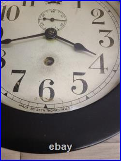 Seth Thomas Ship Clock Working Rare Black Screw On Face With Key 7.5 ×7.5