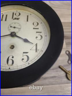 Seth Thomas Ship Clock Working Rare Black Screw On Face With Key 7.5 ×7.5