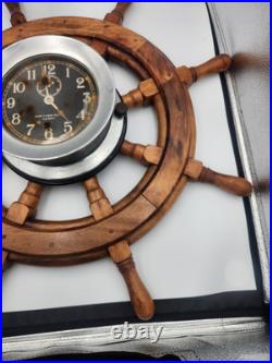 Seth Thomas U. S. Navy Mark I Deck Clock Made USA VTG Ship Wheel Mount Working Seth Thomas U. S. Navy Mark I Deck Clock Made USA VTG Ship Wheel Mount Working