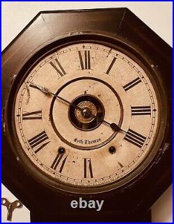 Seth Thomas VTG Wall 8 Day Chime Clock 1800s Octagon Wind Key Antique No K7091