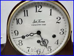 Seth Thomas Vintage Brown Wood 8-Day Westminster Chime Mantle Clock No. 1300