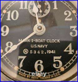 Seth Thomas WWII US Navy Mark I Boat Clock 1941, Runs Great