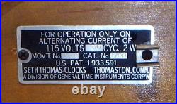 Seth Thomas Westminster Art Deco Mantel Chime Clock 1930s Clean No Key Electric
