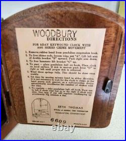 Seth Thomas Woodbury Westminster Chime Clock A401-000 Mantel Clock Germany withKey