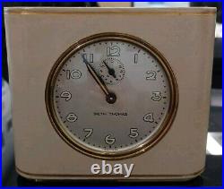 Seth Thomas desk Square Vintage clock with alarm Solid Wood heavy grained Works