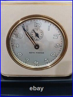 Seth Thomas desk Square Vintage clock with alarm Solid Wood heavy grained Works