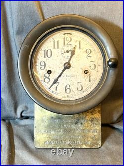 UNUSUAL WWII ERA Seth Thomas ship's clock & with presentation plaque attached