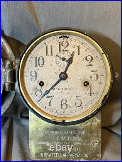 UNUSUAL WWII ERA Seth Thomas ship's clock & with presentation plaque attached