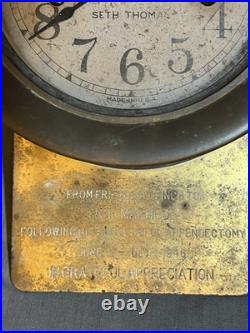 UNUSUAL WWII ERA Seth Thomas ship's clock & with presentation plaque attached