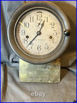 UNUSUAL WWII ERA Seth Thomas ship's clock & with presentation plaque attached