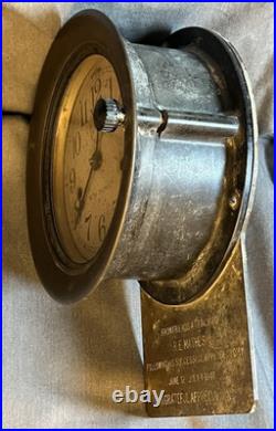 UNUSUAL WWII ERA Seth Thomas ship's clock & with presentation plaque attached