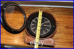 Unusual Seth Thomas Ships Deck Clock Antique with Leather Outer Case Wood Back