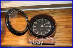 Unusual Seth Thomas Ships Deck Clock Antique with Leather Outer Case Wood Back