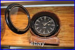 Unusual Seth Thomas Ships Deck Clock Antique with Leather Outer Case Wood Back