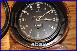 Unusual Seth Thomas Ships Deck Clock Antique with Leather Outer Case Wood Back