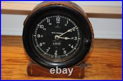 Unusual Seth Thomas Ships Deck Clock Antique with Leather Outer Case Wood Back
