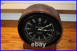 Unusual Seth Thomas Ships Deck Clock Antique with Leather Outer Case Wood Back