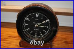 Unusual Seth Thomas Ships Deck Clock Antique with Leather Outer Case Wood Back