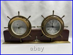 VINTAGE SETH THOMAS HELMSMAN WHEEL CLOCK CORSAIR BAROMETER WithKEY #1504 #1004