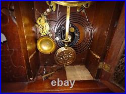 VINTAGE WORKING SETH THOMAS ANTIQUE WOOD GINGERBREAD MANTEL CLOCK 1900'S WithKEY