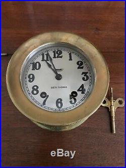 VINTAGE WWII Era c1940 Seth Thomas Mayflower 3 Brass Ship Clock