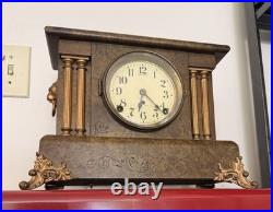 VTG Antique Seth Thomas Mantel Clock Lion Head Bell Strike Burl Walnut 89C 1920s