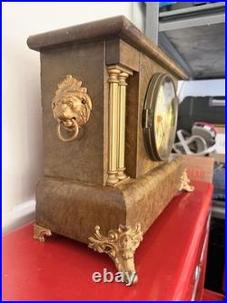 VTG Antique Seth Thomas Mantel Clock Lion Head Bell Strike Burl Walnut 89C 1920s