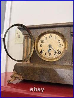 VTG Antique Seth Thomas Mantel Clock Lion Head Bell Strike Burl Walnut 89C 1920s