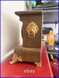 VTG Antique Seth Thomas Mantel Clock Lion Head Bell Strike Burl Walnut 89C 1920s