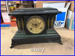 VTG Antique Seth Thomas Mantle Clock Classical Pillar Faux Marble Untested