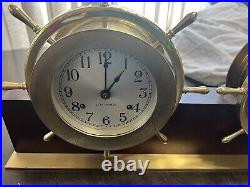 VTG Seth Thomas Helmsman Brass Ship Clock & Barometer Wood Stand & Key