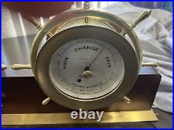 VTG Seth Thomas Helmsman Brass Ship Clock & Barometer Wood Stand & Key