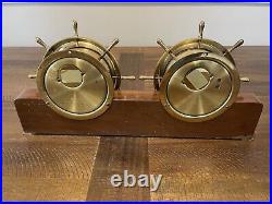 VTG Seth Thomas Helmsman Brass Ship Clock & Barometer Wood Stand & Key #E537-001