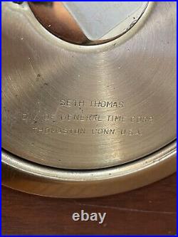 VTG Seth Thomas Helmsman Brass Ship Clock & Barometer Wood Stand & Key #E537-001