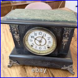 Victorian Antique Mantel Clock, Marble Grain Paint & Lions, Seth Thomas