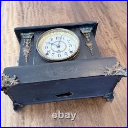 Victorian Antique Mantel Clock, Marble Grain Paint & Lions, Seth Thomas