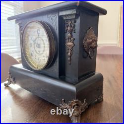 Victorian Antique Mantel Clock, Marble Grain Paint & Lions, Seth Thomas