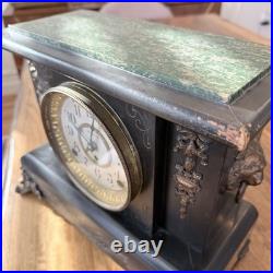 Victorian Antique Mantel Clock, Marble Grain Paint & Lions, Seth Thomas