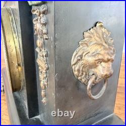 Victorian Antique Mantel Clock, Marble Grain Paint & Lions, Seth Thomas