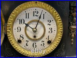 Victorian Antique Mantel Clock, Marble Grain Paint & Lions, Seth Thomas