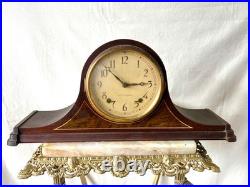 Vintage 1940's Seth Thomas 4500 8 Day Mechanical Tambour Wooden Mantle Clock