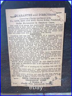 Vintage 1940's Seth Thomas 4500 8 Day Mechanical Tambour Wooden Mantle Clock