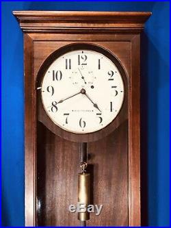 Vintage Antique Seth Thomas No. 4 Wall Clock, 1 Brass Weight Driven& Mahogany Cast