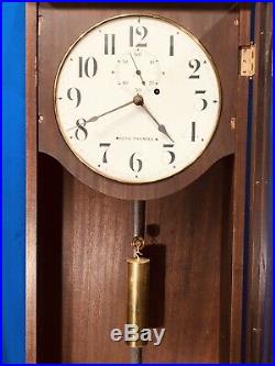 Vintage Antique Seth Thomas No. 4 Wall Clock, 1 Brass Weight Driven& Mahogany Cast