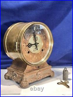 Vintage Antique USA Seth Thomas Automatic Long Alarm Key Wound Brass Clock